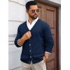 imageRuncati Mens Cable Knit Cardigan Sweater V Neck Casual Button Down Sweaters Long Sleeve Fall Outwear with PocketsNavy Blue