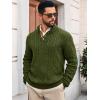 imageRuncati Mens Cable Knitted Pullover Sweater Casual Stand Collar Winter Warm Quarter Button SweatersArmy Green