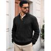 imageRuncati Mens Cable Knitted Pullover Sweater Casual Stand Collar Winter Warm Quarter Button SweatersBlack