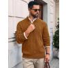 imageRuncati Mens Cable Knitted Pullover Sweater Casual Stand Collar Winter Warm Quarter Button SweatersBrown
