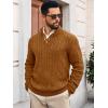 imageRuncati Mens Cable Knitted Pullover Sweater Casual Stand Collar Winter Warm Quarter Button SweatersBrown