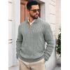 imageRuncati Mens Cable Knitted Pullover Sweater Casual Stand Collar Winter Warm Quarter Button SweatersGray