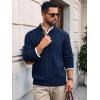 imageRuncati Mens Cable Knitted Pullover Sweater Casual Stand Collar Winter Warm Quarter Button SweatersNavy