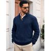 imageRuncati Mens Cable Knitted Pullover Sweater Casual Stand Collar Winter Warm Quarter Button SweatersNavy