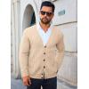 imageRuncati Mens Cardigan Sweater Casual Cable Knitted V Neck Button Down Winter SweatersApricot