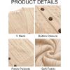 imageRuncati Mens Cardigan Sweater Casual Cable Knitted V Neck Button Down Winter SweatersApricot