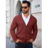 imageRuncati Mens Cardigan Sweater Casual Cable Knitted V Neck Button Down Winter SweatersWine Red
