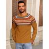 imageRuncati Mens Crew Neck Sweater Casual Fair Isle Knit Pullover Long Sleeve Fall Winter Chunky SweatersBrown