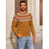 imageRuncati Mens Crew Neck Sweater Casual Fair Isle Knit Pullover Long Sleeve Fall Winter Chunky SweatersBrown