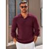 imageRuncati Mens Polo Sweater V Neck Long Sleeve Knit Polos Ribbed Casual Dress Pullover SweatersBurgundy