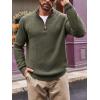 imageRuncati Mens QuarterZip Pullover Sweater Casual Mock Neck Winter Warm Ribbed Polo SweatersArmy Green