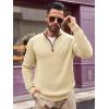 imageRuncati Mens QuarterZip Pullover Sweater Casual Mock Neck Winter Warm Ribbed Polo SweatersBeige