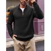 imageRuncati Mens QuarterZip Pullover Sweater Casual Mock Neck Winter Warm Ribbed Polo SweatersBlack