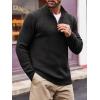 imageRuncati Mens QuarterZip Pullover Sweater Casual Mock Neck Winter Warm Ribbed Polo SweatersBlack