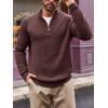 imageRuncati Mens QuarterZip Pullover Sweater Casual Mock Neck Winter Warm Ribbed Polo SweatersCoffee