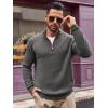 imageRuncati Mens QuarterZip Pullover Sweater Casual Mock Neck Winter Warm Ribbed Polo SweatersDark Gray