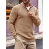 imageRuncati Mens QuarterZip Pullover Sweater Casual Mock Neck Winter Warm Ribbed Polo SweatersKhaki