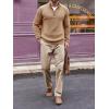 imageRuncati Mens QuarterZip Pullover Sweater Casual Mock Neck Winter Warm Ribbed Polo SweatersKhaki