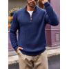 imageRuncati Mens QuarterZip Pullover Sweater Casual Mock Neck Winter Warm Ribbed Polo SweatersNavy
