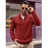 imageRuncati Mens QuarterZip Pullover Sweater Casual Mock Neck Winter Warm Ribbed Polo SweatersWine Red