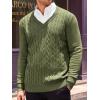 imageRuncati Mens V Neck Sweater Cable Knit Long Sleeve Casual Ribbed Twisted Pullover SweatersArmy Green