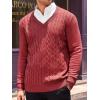 imageRuncati Mens V Neck Sweater Cable Knit Long Sleeve Casual Ribbed Twisted Pullover SweatersBurgundy