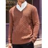 imageRuncati Mens V Neck Sweater Cable Knit Long Sleeve Casual Ribbed Twisted Pullover SweatersCoffee