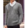imageRuncati Mens V Neck Sweater Cable Knit Long Sleeve Casual Ribbed Twisted Pullover SweatersGrey