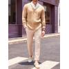 imageRuncati Mens V Neck Sweater Cable Knit Long Sleeve Casual Ribbed Twisted Pullover SweatersKhaki