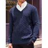 imageRuncati Mens V Neck Sweater Cable Knit Long Sleeve Casual Ribbed Twisted Pullover SweatersNavy Blue