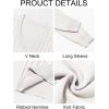 imageRuncati Mens V Neck Sweater Cable Knit Long Sleeve Casual Ribbed Twisted Pullover SweatersWhite