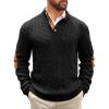 imageRuncati Mens Cable Knitted Pullover Sweater Casual Stand Collar Winter Warm Quarter Button SweatersBlack
