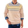 imageRuncati Mens Crew Neck Sweater Casual Fair Isle Knit Pullover Long Sleeve Fall Winter Chunky SweatersKhaki