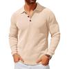 imageRuncati Mens Polo Sweater V Neck Long Sleeve Knit Polos Ribbed Casual Dress Pullover SweatersBeige