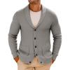 imageRuncati Mens Shawl Collar Cardigan Sweater Button Down Textured Knit Sweaters Casual Chunky Cardigan with PocketsGrey