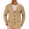 imageRuncati Mens Shawl Collar Cardigan Sweater Button Down Textured Knit Sweaters Casual Chunky Cardigan with PocketsKhaki