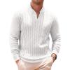 imageRuncati Mens V Neck Sweater Cable Knit Long Sleeve Casual Ribbed Twisted Pullover SweatersWhite