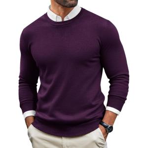 imageRuncati Mens Crewneck Sweaters Casual Knit Lightweight Dress Sweater Long Sleeve Slim Fit Fall Winter PulloverDark Purple