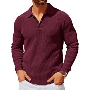 imageRuncati Mens Polo Sweater V Neck Long Sleeve Knit Polos Ribbed Casual Dress Pullover SweatersBurgundy