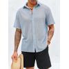 imageRuncati Mens Button Down Shirt Knit Crochet Hollow Out Short Sleeve Sweater Casual Summer TopsLight Blue