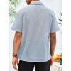 imageRuncati Mens Button Down Shirt Knit Crochet Hollow Out Short Sleeve Sweater Casual Summer TopsLight Blue