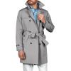 imageRuncati Mens Double Breasted Trench Coat Notched Lapel Windbreaker Jackets Causal Overcoat With BeltLight Grey