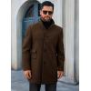 imageRuncati Mens Pea Coats Single Breasted Stand Collar Casual Slim Fit Trench Coat Mid Long Winter Overcoat with PocketsCoffee