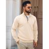 imageRuncati Mens Quarter Zip Pullover Sweater Lightweight Mock Neck Slim Fit Pullover Knit Casual Polo SweatersBeige