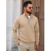 imageRuncati Mens Quarter Zip Pullover Sweater Lightweight Mock Neck Slim Fit Pullover Knit Casual Polo SweatersKhaki