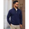 imageRuncati Mens Quarter Zip Pullover Sweater Lightweight Mock Neck Slim Fit Pullover Knit Casual Polo SweatersNavy Blue