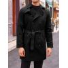 imageRuncati Mens Trench Coat Double Breasted Mid Long Jacket Casual Belted Overcoat Notched Lapel WindbreakerBlack