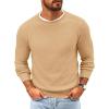 imageRuncati Mens Crewneck Sweater Casual Textured Knitted Thermal Pullover SweatersKhaki