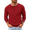imageRuncati Mens Crewneck Sweater Casual Textured Knitted Thermal Pullover SweatersWine Red