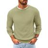 imageRuncati Mens Crewneck Sweater Casual Textured Knitted Thermal Pullover SweatersYellow Green